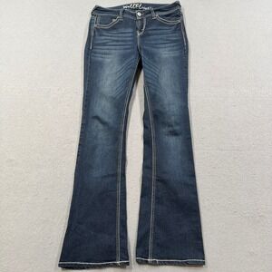WallFlower Flare Jeans Womens 5 Blue Dark Wash Slim Fit Low Rise Retro Y2K Style